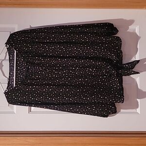 West Kei XXL navy/brown front tie blouse